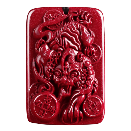 Ji Zhaotang genuine cinnabar Pixiu pendant to attract wealth, Overlord Pixiu transfer bead necklace, Year of the Horse male and female body protection birthday gift, purple gold sand, Overlord Lucky Pixiu square card