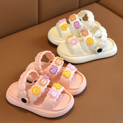 Children's sandals, girls' summer new soft-soled non-slip beach shoes for boys and babies, cute cartoon bear sandals, pink, size 34-35