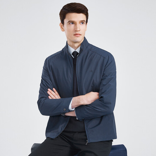 Shanshan three-proof fabric jacket men's spring and autumn business casual smooth anti-wrinkle stand-up collar top windproof warm jacket dark blue L 175/92A