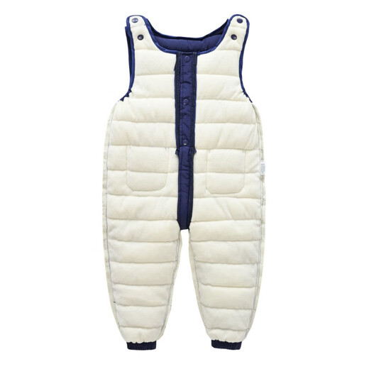Warm winter duck children's down cotton overalls infants and toddlers thickened cotton pants for boys and girls to wear open one-piece plus down crotch gray 110 4-5 years old