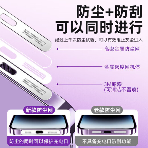 Danlan Apple 1413Promax12 Teléfono móvil Portelador de redes de polvo Puerto de carga Película protectora de metal Accesorios integrales Integrales Silver Silver 1 Strip + Tool Integrado a prueba de polvo Neta