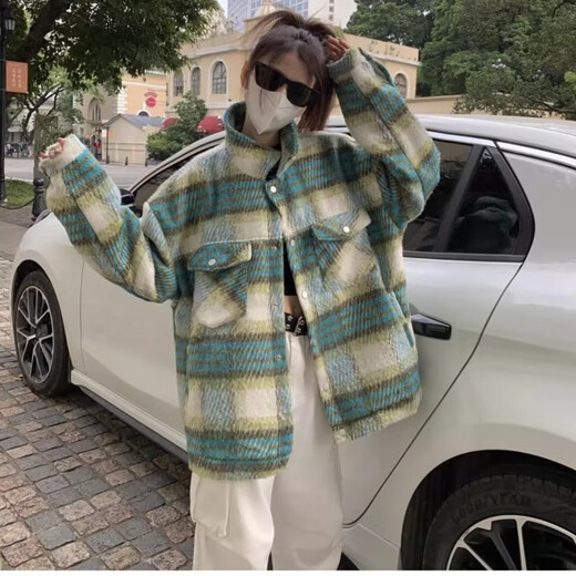 Digada Jacket Men's Autumn and Winter New Woolen Plaid Trendy Brand European and American Street Vintage Small Fragrance Lapel Jacket BMFS-9902 Black XL