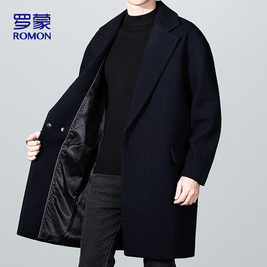 ROMON woolen coat mid-length men's autumn and winter business casual windbreaker men's warm woolen coat 1929 Navy L