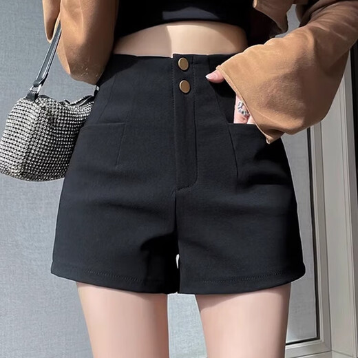 Ge Shihui Shorts Autumn and Winter Girls Hot Pants Hot Pants Winter Black Shorts Plus Velvet Casual Pants High Waist Shorts with Boots High Waist Suit Shorts Plus Velvet S