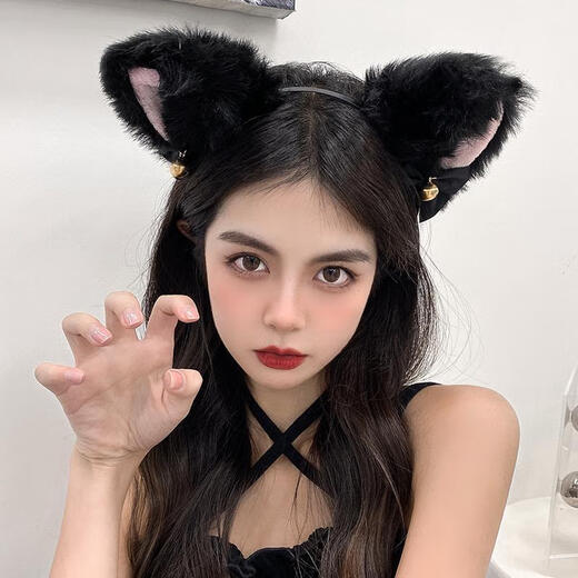 Shiyoushang Cat Ears Headwear Men's Simulated Wolf Ears Animal Ears Headband Headband Bell Cat Sexy Hair Accessories Hairpin Accessories 2 Pieces Black Bells
