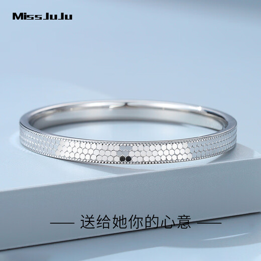 Miss JuJu platinum bracelet for women pt950 platinum dragon scale bracelet semi-solid bracelet sparkling fashion jewelry inner diameter 56mm weight 15.33 grams width about 4mm