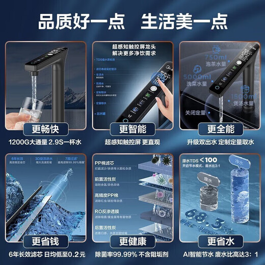 Midea water purifier household water purifier Baize long-lasting RO reverse osmosis under kitchen water purifier kitchen filter direct drinking machine MRC806C-3000 Baize 1200G pro