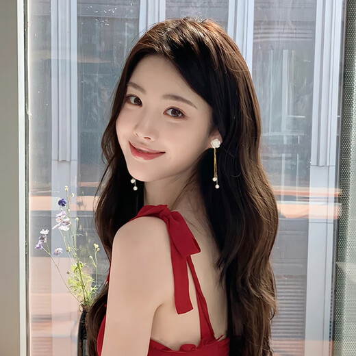 Bo Na Ling Camellia Tassel Ear Clip No piercing earrings Painless Light Luxury Earrings Feminine Socialite French Camellia Camellia Tassel Ear Clip