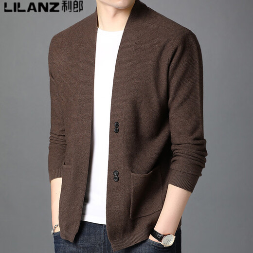 Lilang men's coat cardigan sweater outer loose wool men's sweater spring and autumn wool outer shawl black 170/L