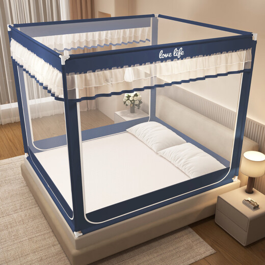 Antarctic anti-fall mosquito net for home use 2025 new installation-free bedroom yurt baby mosquito net frame 1.8x2m bed curtain sapphire blue suitable for 1.8 beds 180*200*170cm