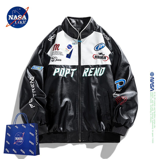 NASALIKE official fashion brand American retro motorcycle leather jacket men's autumn and winter baseball uniform pilot jacket high street men's jacket black 2XL (recommended 145-165Jin Jin equals 0.5 kg)
