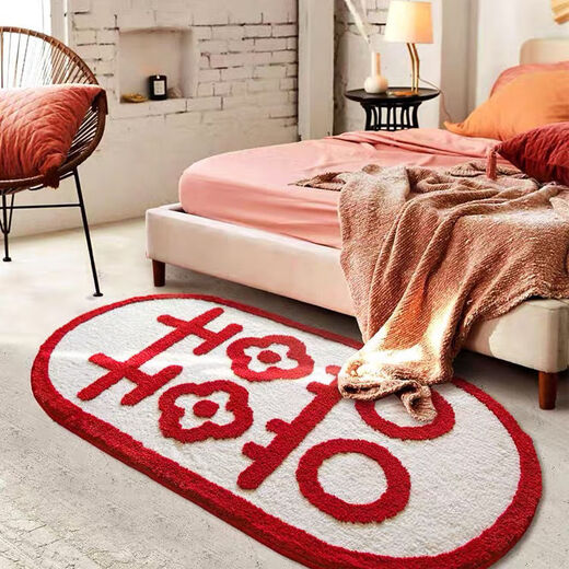 Xinlin Xi character wedding carpet floor mat wedding room festive entrance door mat entrance bedroom plush thickened bedside red foot mat forever knot 70*120cm
