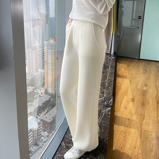 Or grassland Or prolific high-end cashmere temperament wide leg pants women's high waist wool cloud pants loose casual straight outer raw cashmere M