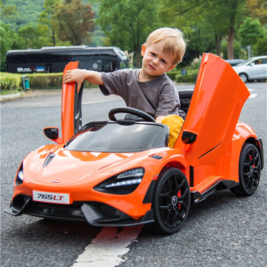 Geleeo McLaren children's electric car four-wheel baby car can seat men and women and children remote control toy sports car children's car, painted wine red, four-wheel drive + LED light + swing