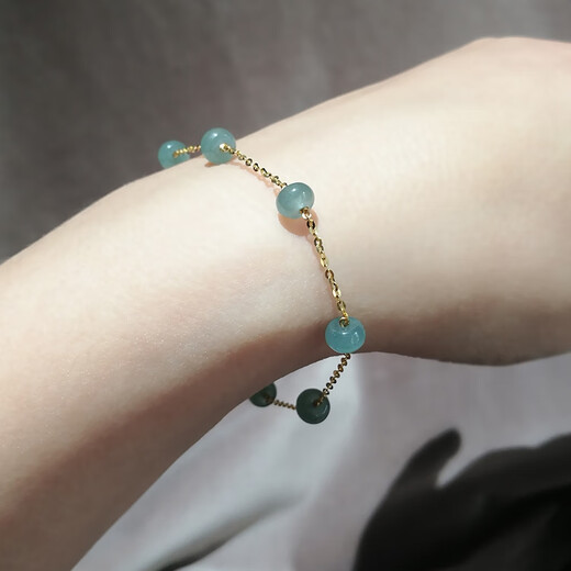 Yan's 18k gold ice blue water jade A-grade abacus bead bracelet adjustable light luxury simple versatile hand jewelry women's gift hand circumference 15