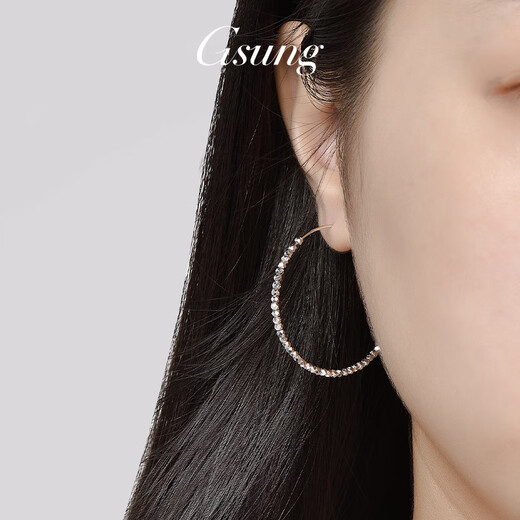 GsunG platinum large earrings for women PT950 shiny laser beads large inner diameter earrings platinum ear hooks for women fashionable style b earrings about 4.5g 2.3cm inner diameter pre-ordered