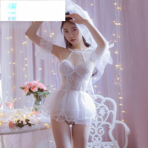DUALMELLAVANCRUDEANNORA specializes in high-quality sexy wedding dresses, brides and wedding gowns, hot and passionate afternoon on the bed, white wedding dress (+ garter stockings) + maid outfit (