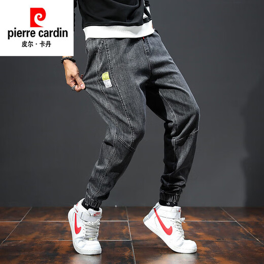 Pierre Cardin trendy brand loose large size jeans men's Korean style retro elastic plus fattened elastic waist stitching leggings harem pants 913 6XL