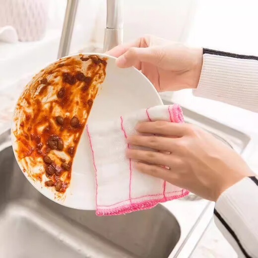 Jieyoujia dishwashing cloth, thickened water-absorbent scouring pad, 12-layer cotton yarn, household cleaning kitchen, not easy to shed hair, large size 30*30cm, 5 pieces in total, 12 layers