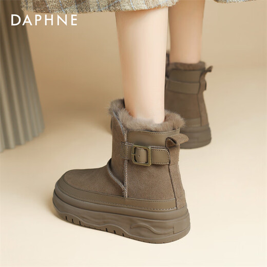 Daphne snow boots winter thickened velvet Northeastern cotton shoes thick-soled short boots women's shoes 4023608067 Khaki 38