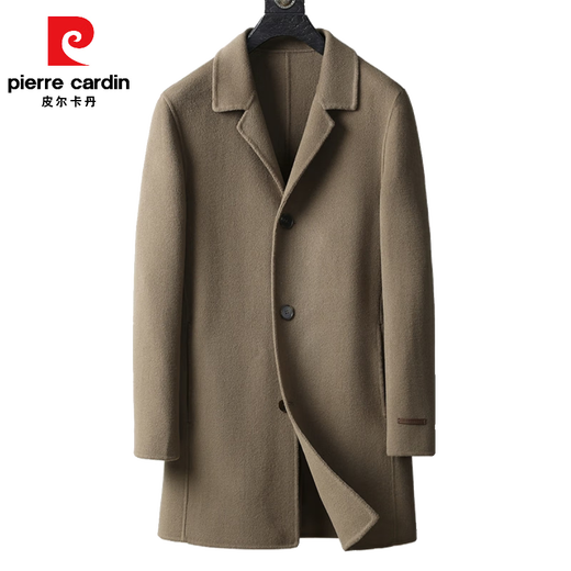 Pierre Cardin Australian 100% wool double-sided woolen coat men's mid-length winter high-end fashion slim woolen coat men's gray 175 125-140Jin Jin equals 0.5 kg wear