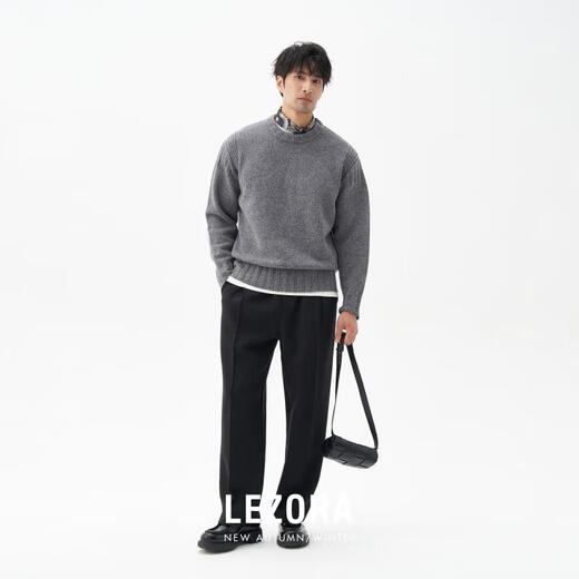 LEZORA Nostalgic Thick Needle Mother Brand 560g Superfine Merino Wool Anti-pilling Thick Sweater for Men Gray XL