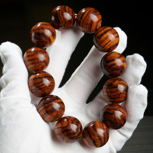 穆百年黄花梨手串 男女款虎皮纹佛珠老料高油高密单圈文玩手链 约20mm