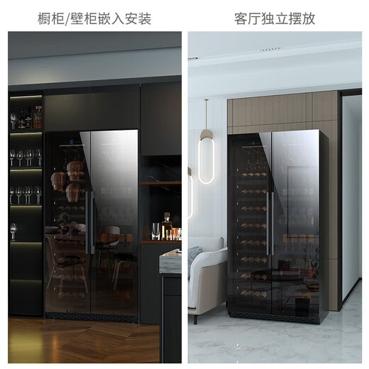 BAIKAILUN variable frequency wine cabinet dual temperature constant temperature red cabinet home living room ice bar office tea refrigerator double door office thin zero embedded bench embedded freezer embedded glass refrigerator mirror dual temperature fully equipped with 274 bottles thin section