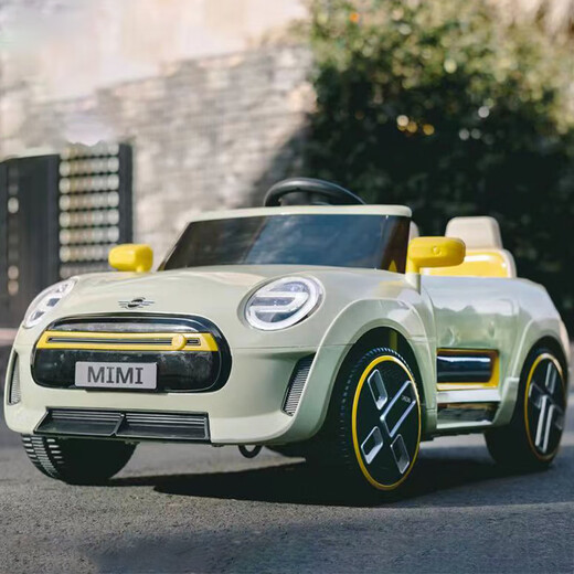 SHAWN BABY children's electric car baby four-wheel driveable toy car can seat 1-3 children remote control toy car stroller beige 12V large battery + Bluetooth music + remote control