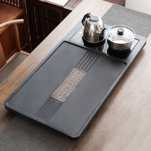 Synthetic black gold stone tea tray, household tea table, kettle, one-piece office fully automatic set, one-piece stone tea tray, 80*45 length + bottom water glass furnace (one piece)