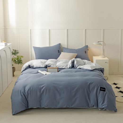 Yamengfei bedding complete set with cushion single dormitory quilt core + four-piece set + pillow core full set double pure cotton Breland + Wutong gray 1.8m bed four-piece set + 8Jin [Jin equals 0.5 kg] quilt core + pillow, +mattress