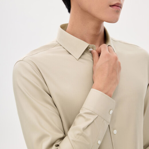 Ordos 1980 senior business spring mulberry silk simple and elegant men's long-sleeved shirt Populus euphratica 2XL 185/104A