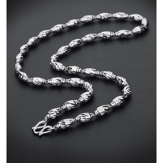 Nilan pt950 platinum necklace men's gold-plated silver transfer beads couple chain olive beads Buddha beads thick 7 mm wide 60 cm long 33 grams