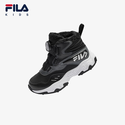 Fila Fila children's cotton boots 2024 winter non-slip plus velvet warm outdoor cotton boots for boys and girls, black/shadow black gray-BD size 31, inner length 19.5cm