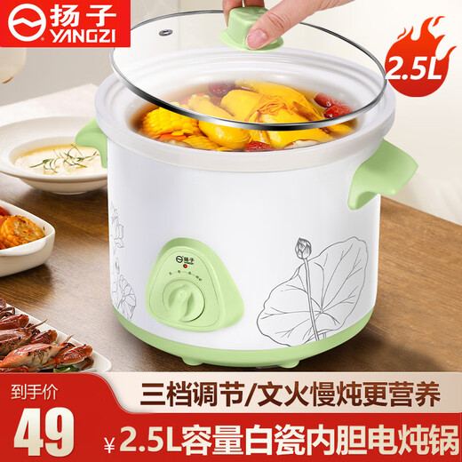 Yangzi fully automatic electric stew pot for cooking porridge, stew pot, food supplement pot, stew pot, small electric stew pot, 1.5 liter soup pot, old-fashioned electric casserole, temperature-controlled slow cooker, soup pot, stew pot, 2.5L, suitable for 1-4 people