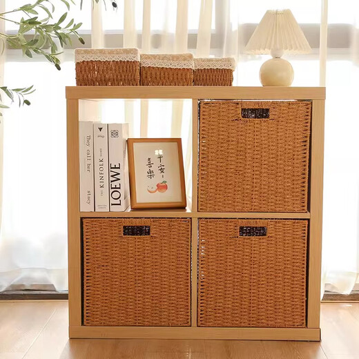 Sorachi lattice cabinet woven storage basket household imitation rattan storage box storage box cabinet clothing sundries organizing storage box beige 29*29*29 foldable