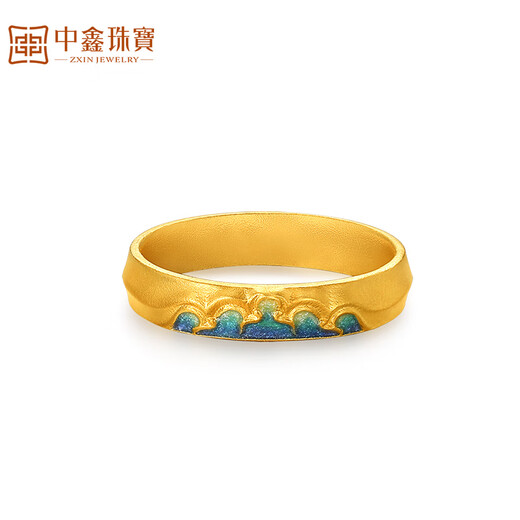 Zhongxin Jewelry Wutai Mountain Series Prajna Green Flame Ancient Gold Ring Pure Gold 999 Enamel Tail Ring as a Birthday and Holiday Gift Gold Weight 6.21 Grams (16 Circle Number)