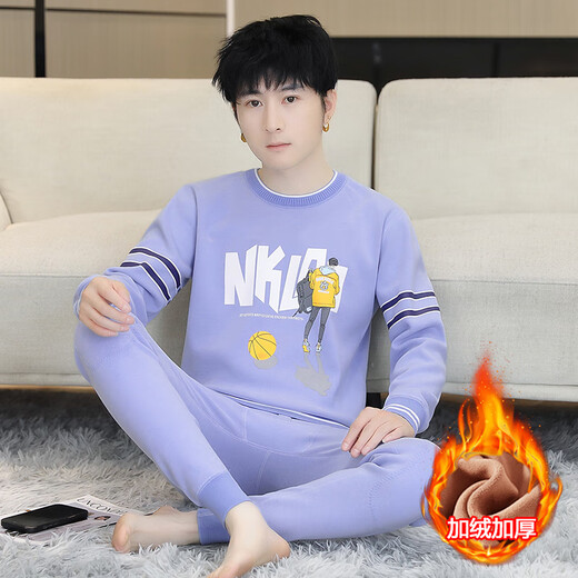 柏乐迪男孩保暖内衣套装初中学生加绒加厚棉毛衫青少年大童冬季秋衣秋裤 683灰色（上衣+裤子）加绒加厚 170 XL 80-110斤左右