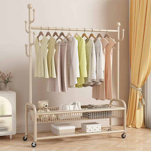 Yiga floor-standing clothes hanger floor-standing clothes rack coat rack bedroom storage rack removable cream white double layer 120cm