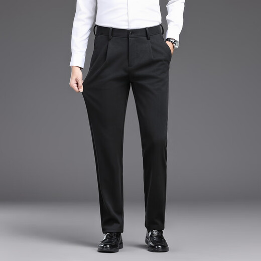 Vancl Eslite autumn and winter warm men's trousers woolen texture slim fit versatile casual trousers black 33