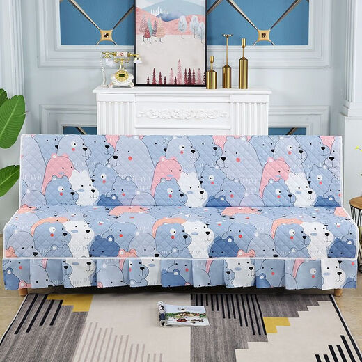 Xuxian full-cover sofa cushion foldable sofa bed cover four-season universal non-slip sofa cover simple dual-purpose without armrests small fish blue 1.8 meters long 1.5 meters wide