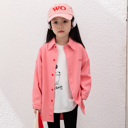 Tutu Little Elephant Girls' Shirt 2026 Spring and Autumn New Children's Jacket Children's Clothes Letter Embroidered Lapel Cardigan Medium and Large Children's Long Sleeve Watermelon Red 150 Height About 150cm