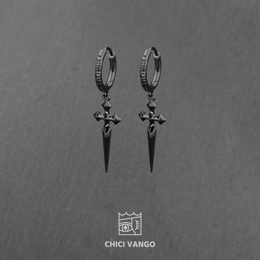 CHICI VANGO Black Gold Cross Sword Earrings Gothic Dark Style Trendy Personality Cross Earrings for Men and Women Single