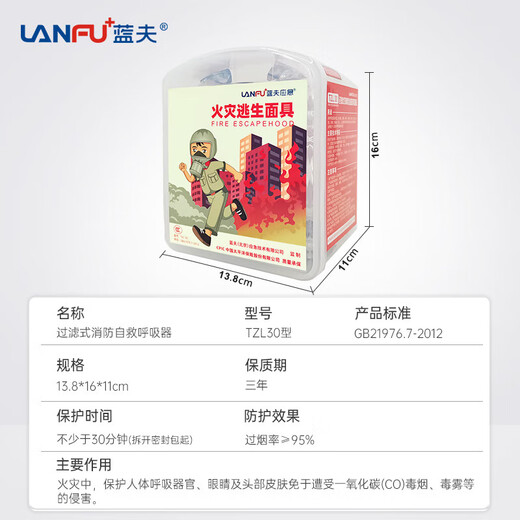 Lanfu fire escape mask national silicone standard 3C certified filtering fire self-rescue respirator smoke-proof rubber mask 3C certified silicone fire mask-20 pieces