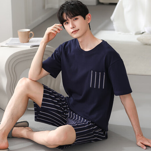 Zhulu Pajamas Men's Summer Modal Striped Short-Sleeved Shorts 2025 Men's Thin Wearable Outerwear Home Clothes Set 01T9721 Male L -
