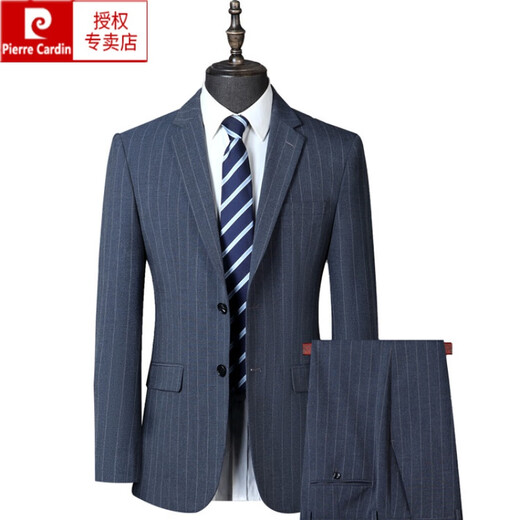 Pierre Cardin 2024 new casual striped suit suit for men spring, autumn and winter middle-aged men's business suit wedding dress blue 175
