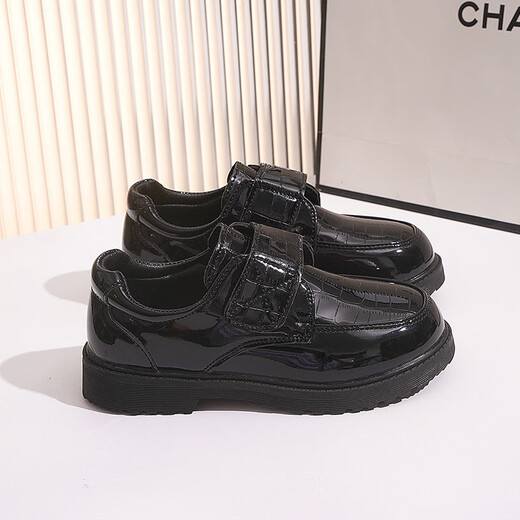 Vinoa Children's Shoes Boys' Leather Shoes Spring and Autumn 2025 New Korean Style Soft Sole Black Middle and Large Children's Primary School Students Campus Performance Shoes A-320 Black 27 Inner Length 17cm