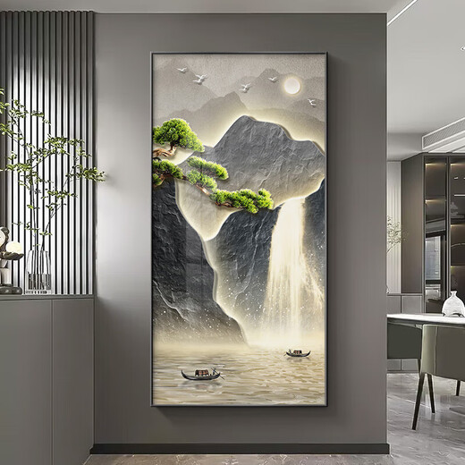 Long time no see. Entrance entrance decorative painting, new Chinese landscape painting, modern light luxury, high-end corridor and aisle hanging painting, opposite door mural.