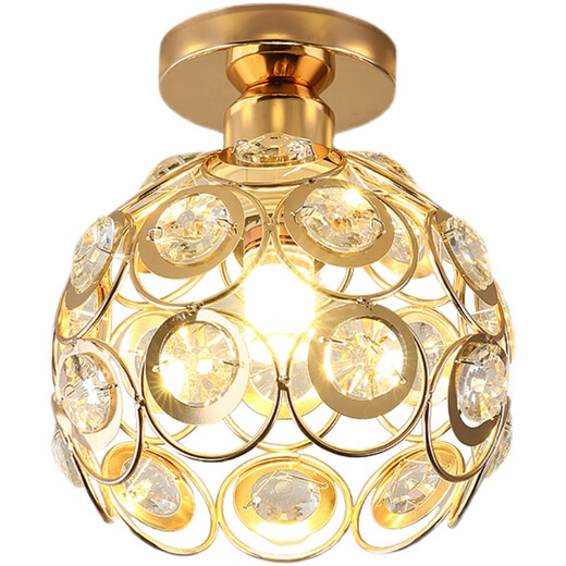 Yilin Corridor Aisle Light Nordic Modern Simple Entrance Balcony Light Internet celebrity light luxury crystal ceiling lamp Golden lantern with 12 watts warm light Default exposed and dark
