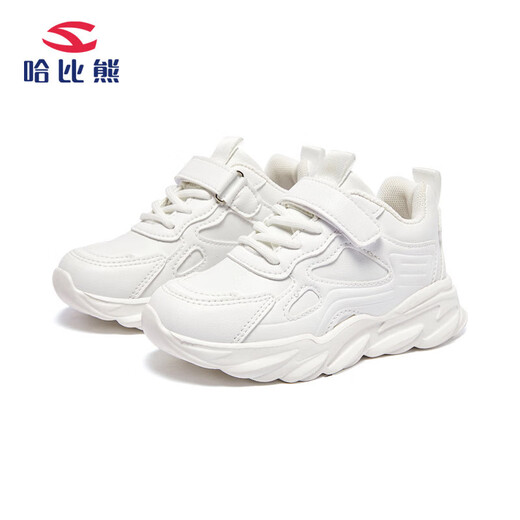 HOBIBEAR children's shoes spring and autumn children's sports shoes white shoes boys' shoes leather casual girls' shoes GS7593 white size 33
